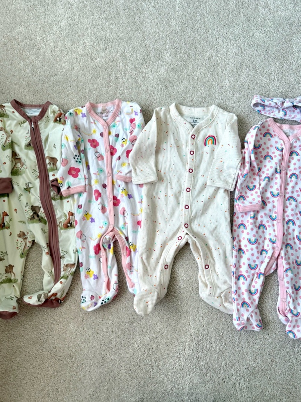 Baby Girls' Set of 4 One-Piece Sleepers - Pink, Cream, White